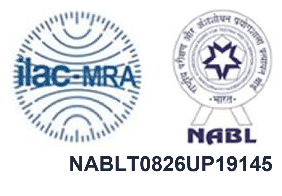 ilac-MRA and NABL accreditation symbols with certificate number NABLT0826UP19145 — EDTC is a NABL accredited testing laboratory under ISO/IEC 17025:2017